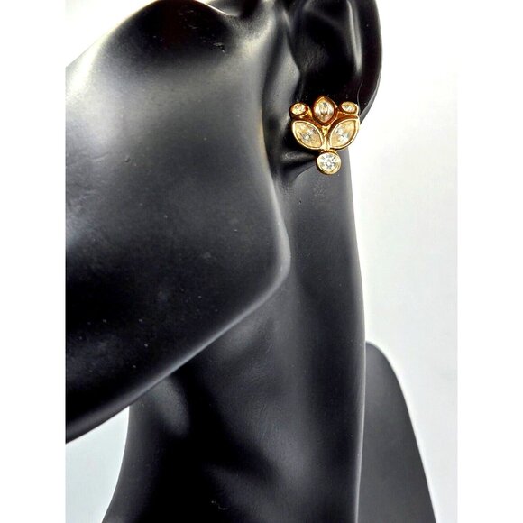 Christian Dior Signed Crystal Rhinestone Gold Plated stud Earrings Rare design